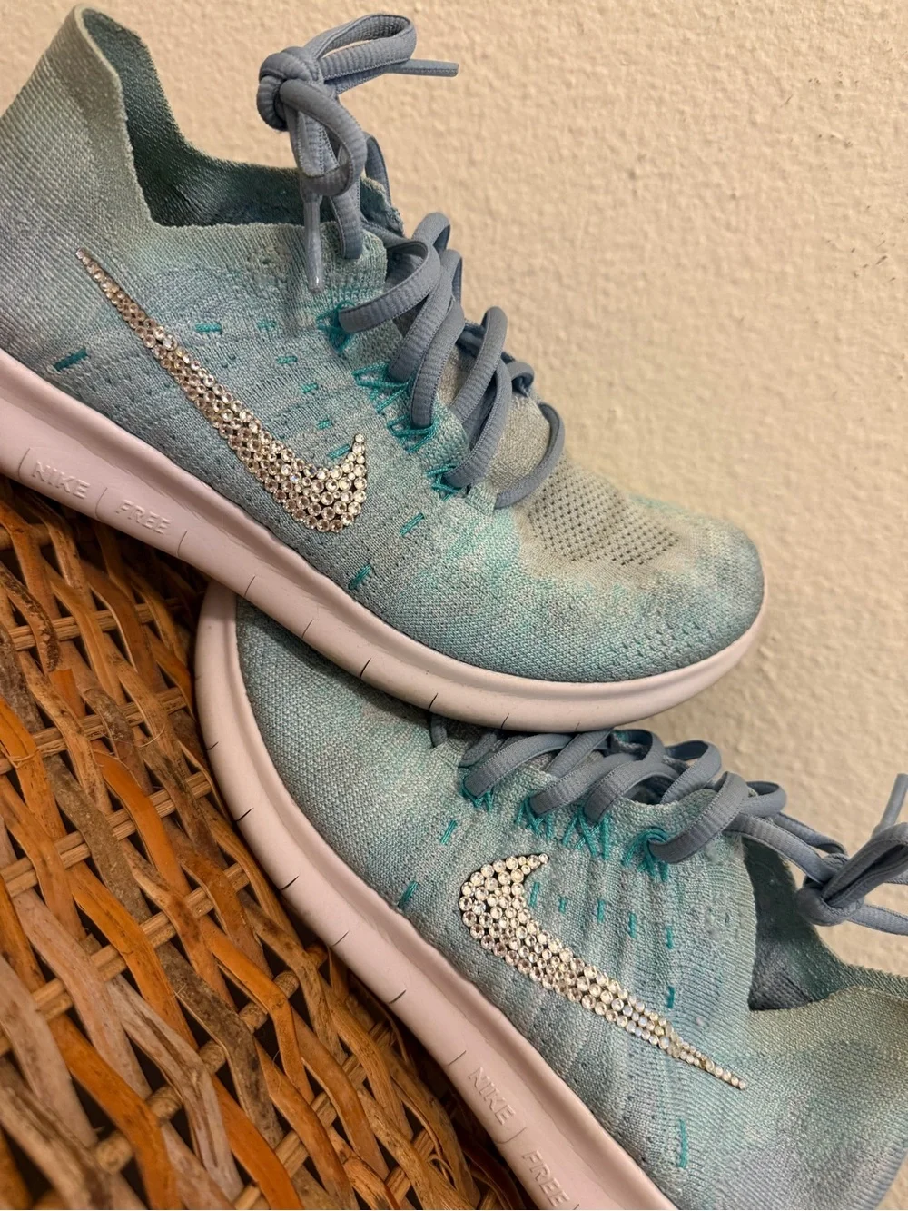 Nike Women's Light Teal Knit Running Shoe with Swarovski Crystal Swoosh